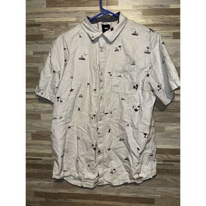 Vans Men L  Blue  Button Front Short  Sleeve Shirt Outdoor Beach Print Surfer #B